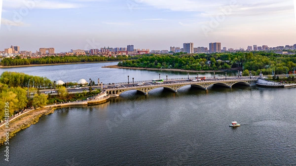Fototapeta Landscape of Nanhu Park in Changchun, China in early summer