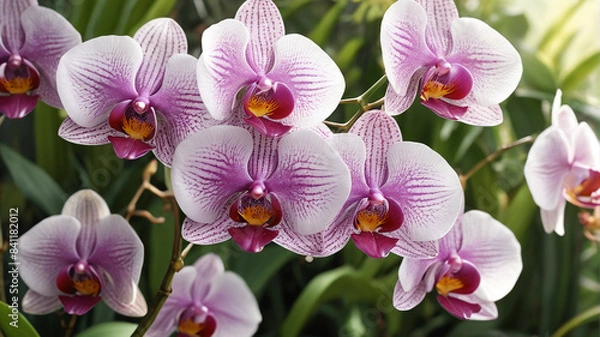 Fototapeta Botanical Symphony: Blooming Orchids, Dappled Sunlight, Fresh Fragrance, Generative AI