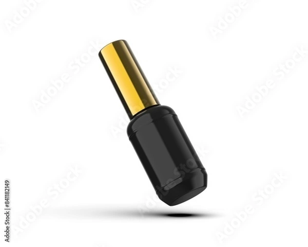 Fototapeta Blank Black nail polish bottle with gold cap ready for your design and branding mockup template isolated on white background, 3d illustration.