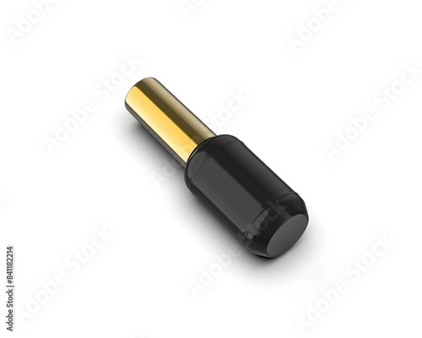Fototapeta Blank Black nail polish bottle with gold cap ready for your design and branding mockup template isolated on white background, 3d illustration.