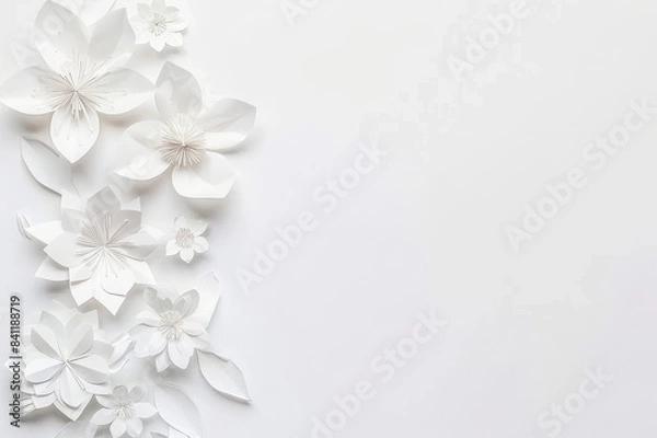 Fototapeta Minimalistic and delicate: white flowers on textured white background