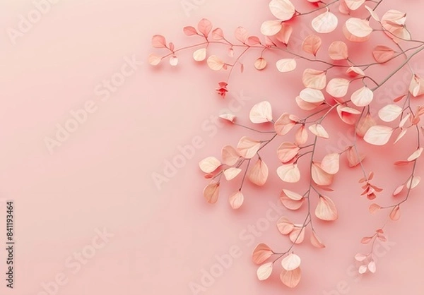 Fototapeta Pink Pastel Background with Delicate Floral Branch