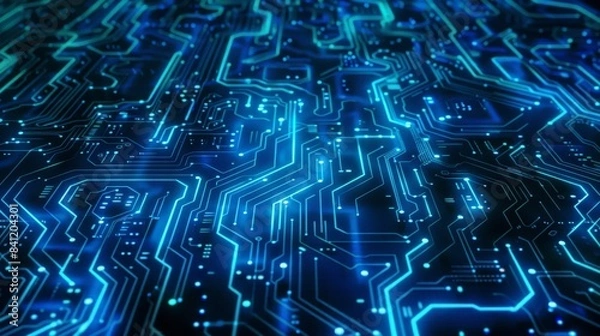 Obraz Design a blue background with a futuristic circuit board pattern, ideal for technology, science, and innovation-related visuals.
