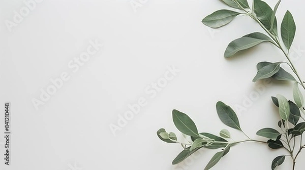 Fototapeta Minimalist White Background with Green Leaves