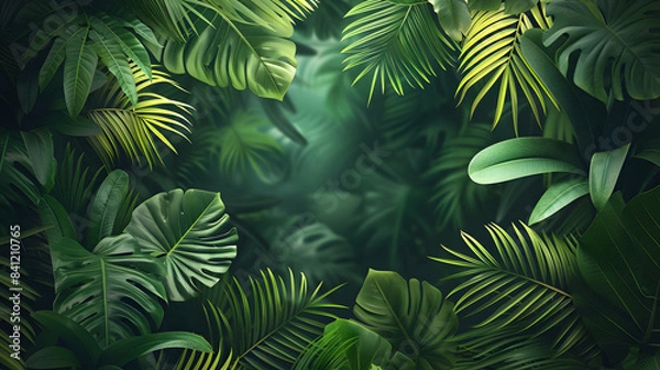 Obraz Nature leaves, green tropical forest, backgound illustration concept