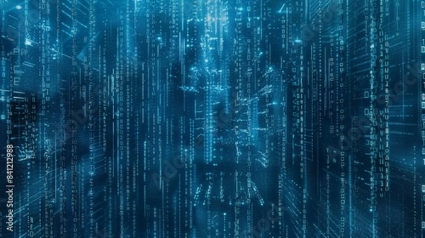 Fototapeta Develop a blue background with a digital matrix effect, suitable for cyber-themed designs and high-tech visuals.