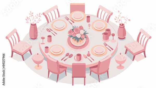 Fototapeta Collection Of Pastel Dining table with chairs, Pastel Dining