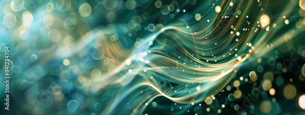Fototapeta Modern gold light bokeh Trendy smoke wave Design 3D Abstract Futuristic Background.