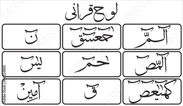 Fototapeta loh e qurani in arabic text, islamic muslim, black qurnic arabic,calligraphy khatati, vector isolate on the white background