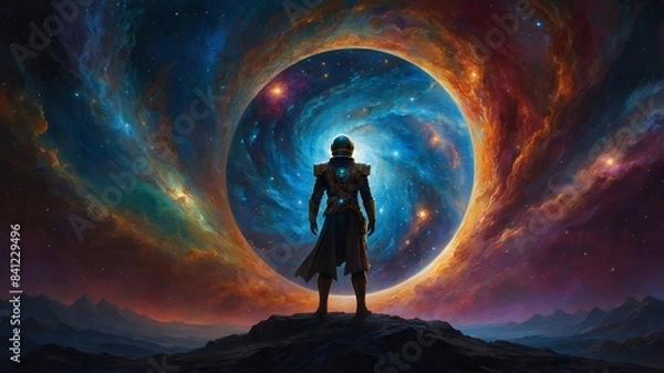 Fototapeta In a swirl of iridescent hues, a digital anime captures the essence of a transient emotion known as Celestial Melancholy