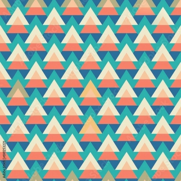 Fototapeta Seamless pattern of basic triangles arranged in a repeating, orderly fashion, using a limited color palette for a modern, minimalist aesthetic, Generative AI