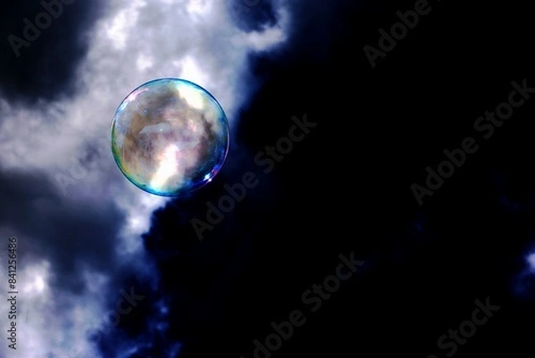 Obraz soap bubbles flying in the cloudy sky