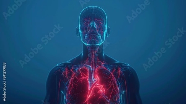 Fototapeta 3D render of  human body with internal organ, blue background