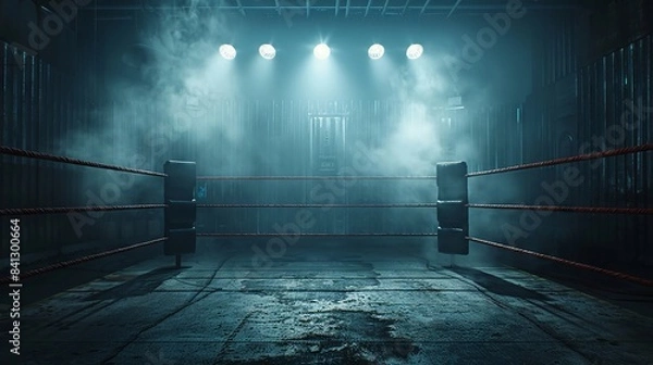 Obraz Boxing ring with dramatic lighting and smoke