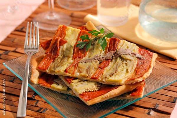 Obraz Peppers and anchovies focaccia.