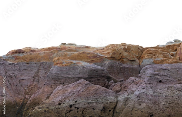 Fototapeta Multi-colored rock cliffs isolated on white background,clipping path