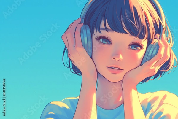 Fototapeta Serene Girl Enjoying Music with Headphones - ヘッドフォンで音楽を楽しむ穏やかな女の子 i