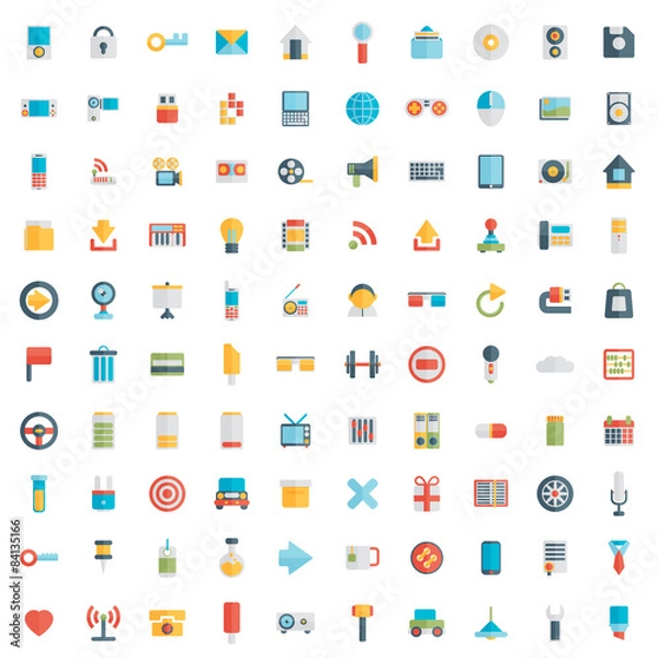 Fototapeta Set of 100 vector social media icons. Flat design 