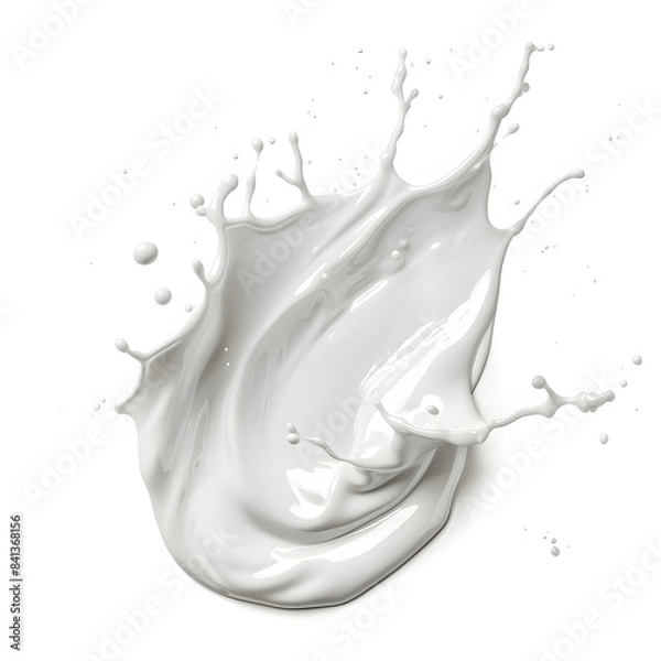 Obraz White milk or cream wave splash with splatters and drops isolated on white background