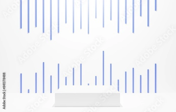 Obraz 3d render cube white podium blue background with lines