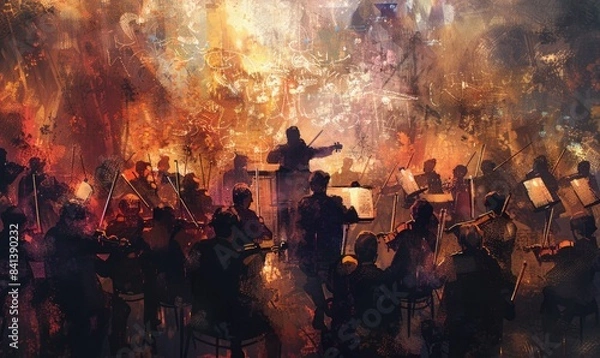 Obraz A painting of a large orchestra with a conductor