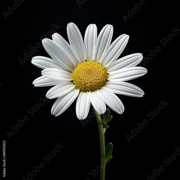 Fototapeta A lone daisy with white petals and a bright yellow center stands out against a dark background