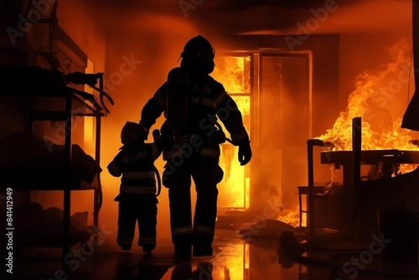 Obraz fireman with fire extinguisher