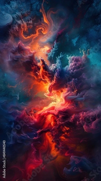Fototapeta Chaotic and Emotive Visualization of Psychological Panic Attack with Fiery Neural Networks in Abstract Style