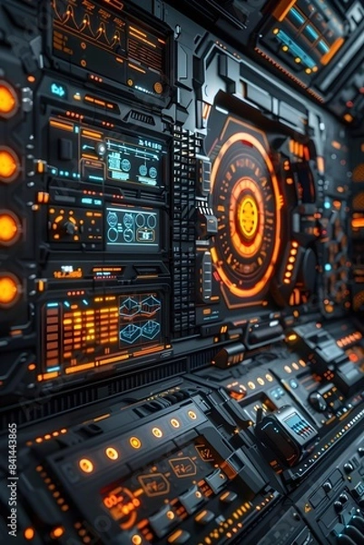 Fototapeta Futuristic Command Center with Holographic Displays and Seamless Touchscreen Controls