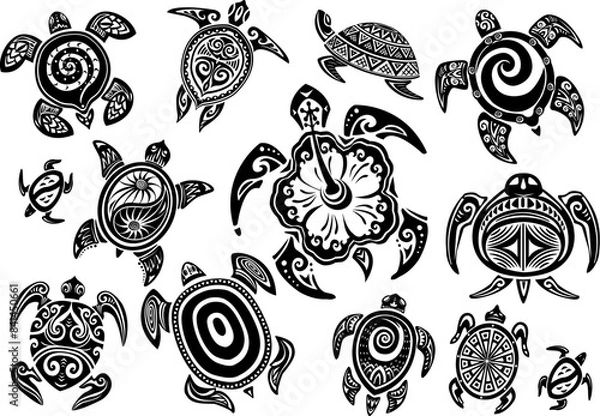 Obraz Sit of Decorative turtles in Maori tattoo style