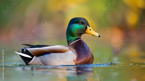 Fototapeta Close-up of a mallard duck floating on calm water