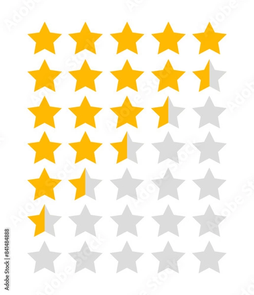 Fototapeta Product rating or customer review feedback with gold stars. Flat vector icons for apps and websites. Rate set	