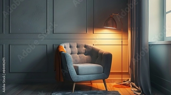 Fototapeta white and brown color interior design with abstract wall and sofa background with green plants with the mirror in the background of the interior 