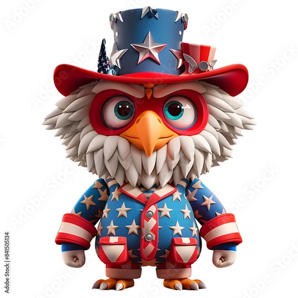 Obraz Cute Patriotic Eagle Character for 4th of July in the United States
