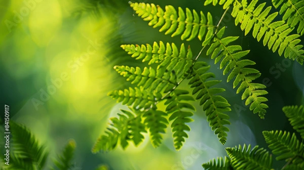 Fototapeta Close-up view of vibrant green fern leaves in sunlight