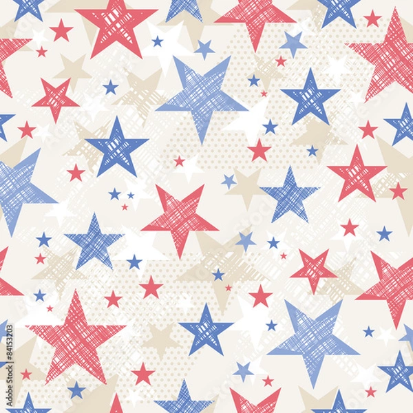 Obraz Background with Seamless pattern with red and blue stars for  In