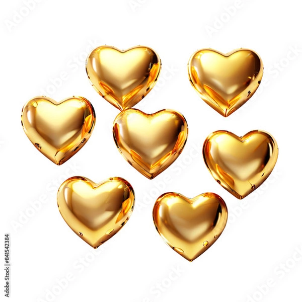 Fototapeta AI art captures radiant golden hearts, elegantly isolated on a transparent background, exuding luxury and charm