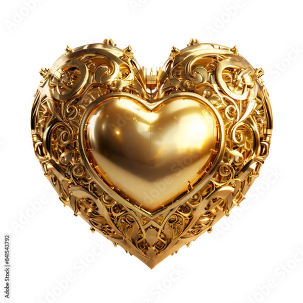 Fototapeta AI art presents shimmering golden heart, isolated on transparent, exuding charm and elegance
