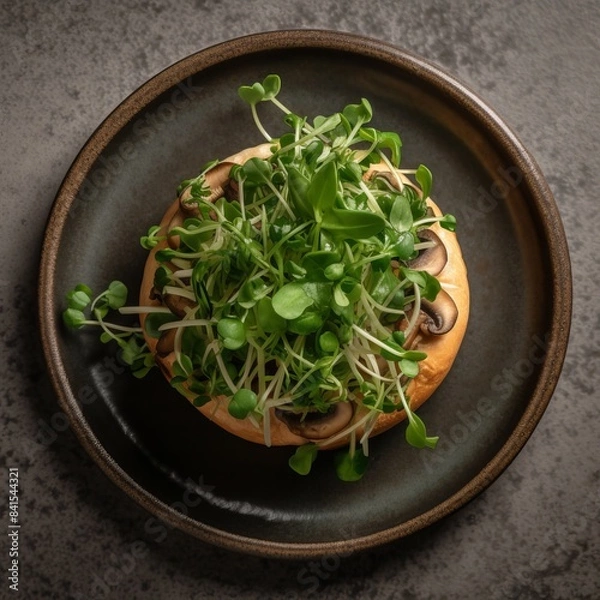 Fototapeta Fresh Mushroom Burger on a Plate Generative AI