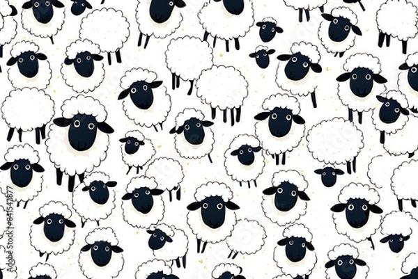 Fototapeta Seamless pattern with sheep and stars
