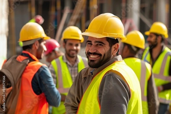 Obraz Smiling Construction Worker in Safety Gear at Worksite