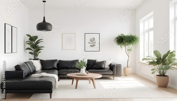 Fototapeta Photo modern style conceptual interior room 3d illustration