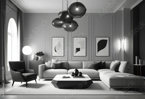 Fototapeta Photo modern style conceptual interior room 3d illustration