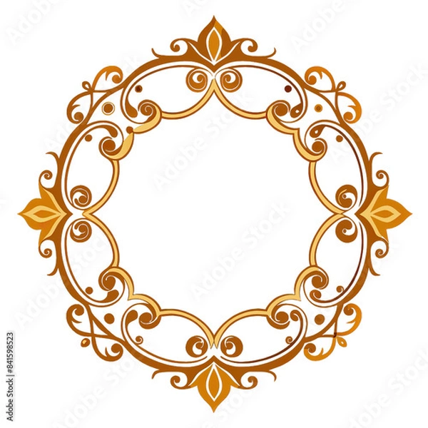 Fototapeta A circular frame with a delicate, intricate design of gold-colored floral patterns. Generative AI
