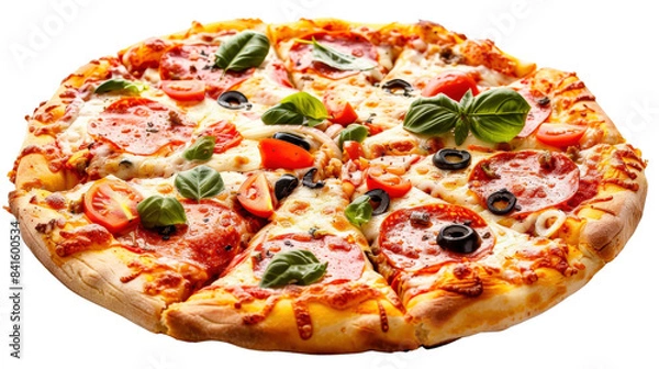 Fototapeta A pizza isolated on white transparent background, PNG File. Perfect for clipart