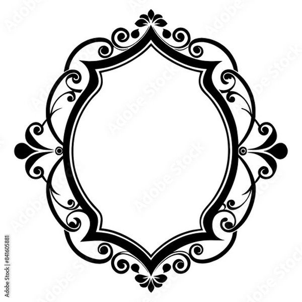 Fototapeta A classic, ornate black and white decorative frame with intricate flourishes. on transparent background. Generative AI
