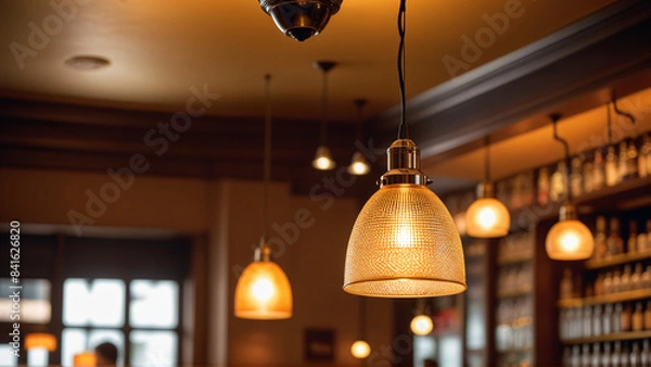 Obraz Lampe ou lustre éclairant un l'intérieur d'un restaurant.