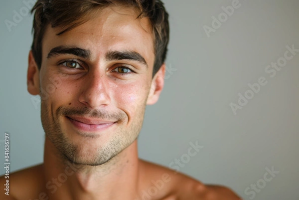 Fototapeta A close up portrait of a young man with a subtle smile