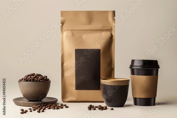 Obraz Elegant coffee bag mockup with modern design. Minimalistic packaging and elegant typography. On a neutral background, emphasizing the premium quality of the product.