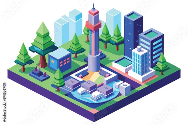 Fototapeta 3D isometric design concept, urban skyscraper view